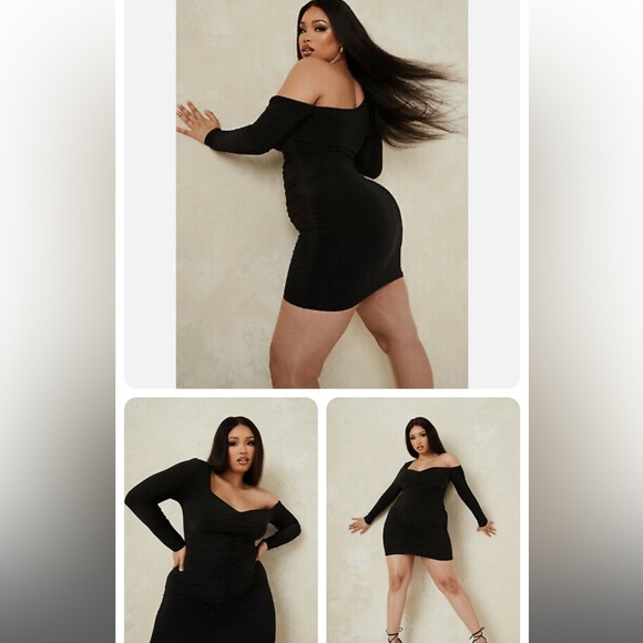 NEW! Missguided Plus Size Slinky Black Ruched Dress - Picture 2 of 5